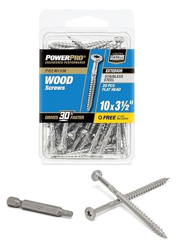Power Pro Premium Exterior Wood Screws, #10 x 3-1/2" Inch All-Purpose Deck Screws for Outdoor Projects, T-25 Star Bit Included, Silver, 55 Pieces | 48624V4 - Image 1