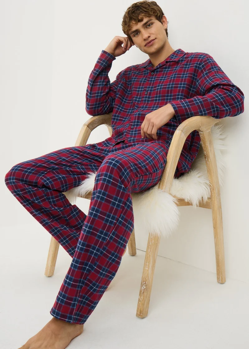 Matalan Burgundy Brushed Check Woven Pyjama Set
