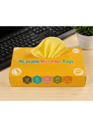 Reusable Microfiber Cleaning Cloths – 24 Ultra-Absorbent Multi-Purpose Cleaning Wipes for Kitchen, Glass, Furniture & Electronics – Lint-Free Washable Cloths