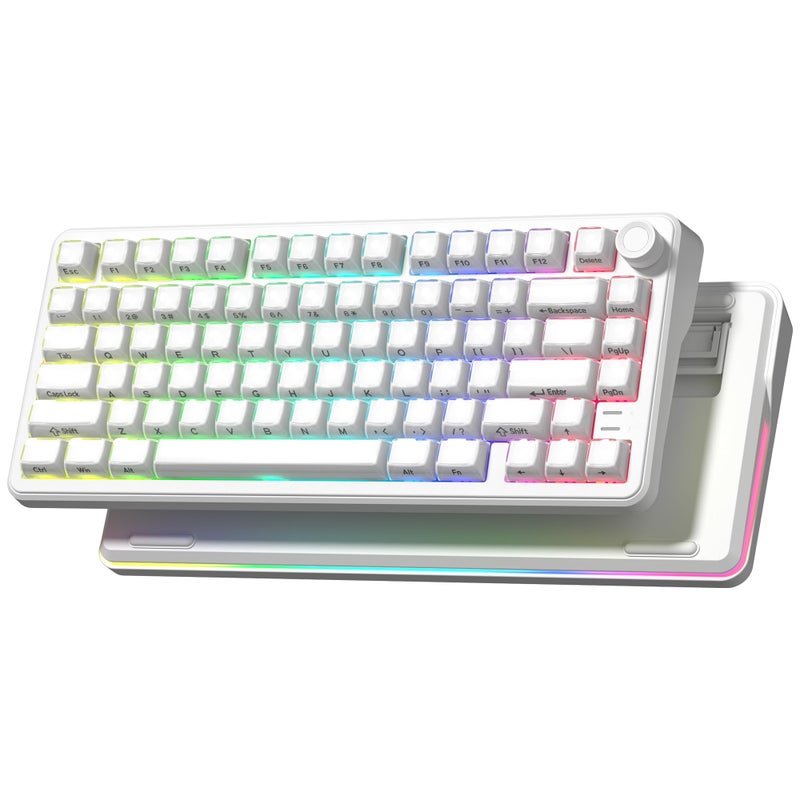 Keyporia L75 Wireless Mechanical Keyboard with Knob, 75% Hot Swappable Custom Gaming Keyboard Gasket Structure with RGB Backlit, Pre-lubed Switches, Crystal Jelly PBT Keycaps, 2.4GHz/USB-C/BT5.0 Mode - Image 1