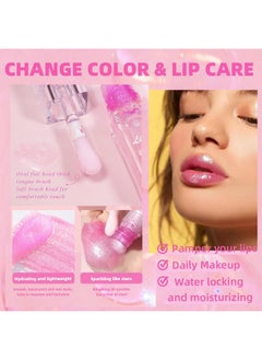 Charm Kiss Color Changing Lip Oil PH，Warm Change Glitter Lip Gloss，Magic Big Brush Color Changing Lip Oil，Long Lasting Nourishing Lip Glow Oil Non-sticky Primer Lip Tint  - Image 4
