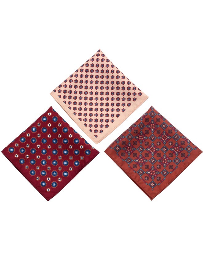 زوفيرنو كلاسيكو طقم مناديل الجيب للرجال من زوفرنو كلاسيكو – ٣ مناديل فاخرة (٢٨×٢٨ سم) – نبيذي/بيج/بني - Image 1