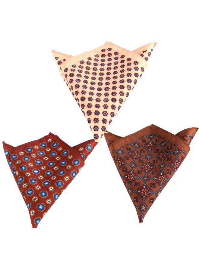 زوفيرنو كلاسيكو طقم مناديل الجيب للرجال من زوفرنو كلاسيكو – ٣ مناديل فاخرة (٢٨×٢٨ سم) – نبيذي/بيج/بني - Image 2