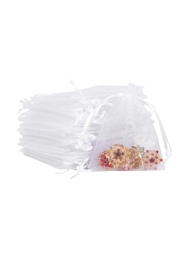 50 Pcs Small Organza Bags 7 x 9 cm White Gift Drawstring Bags Jewelry Pouches Wedding Favour Bags for Party Birthday Seashell Candy Chocolate - Image 1