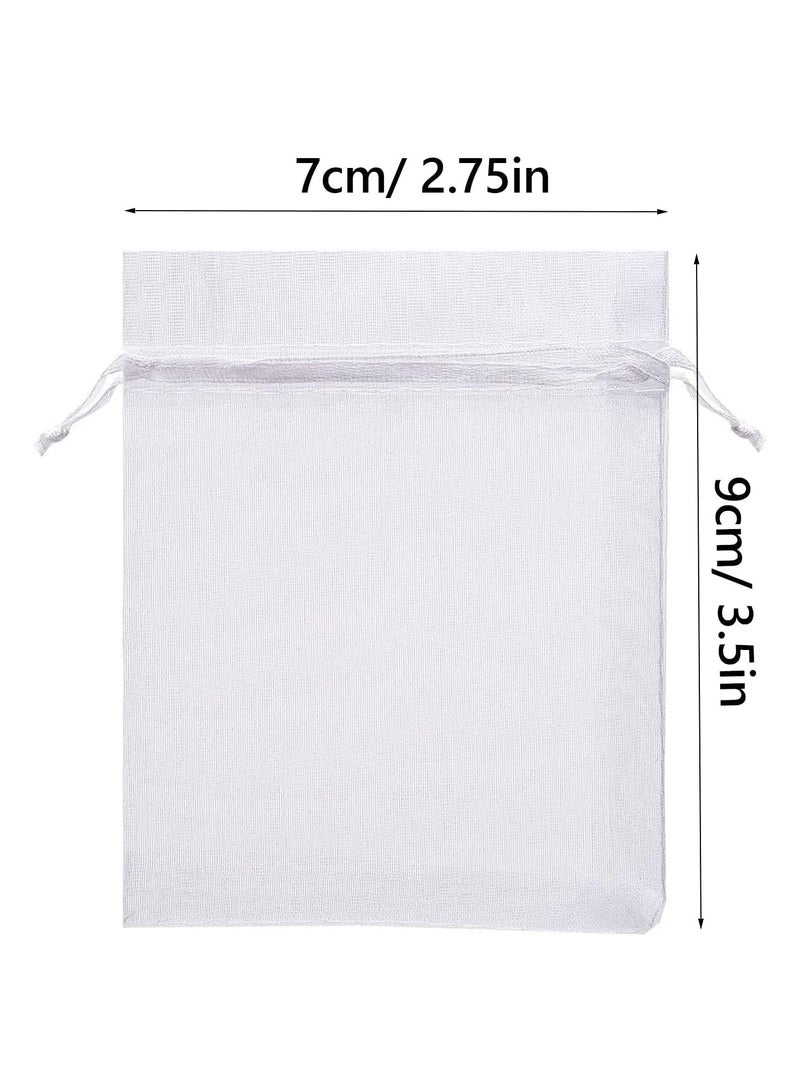 50 Pcs Small Organza Bags 7 x 9 cm White Gift Drawstring Bags Jewelry Pouches Wedding Favour Bags for Party Birthday Seashell Candy Chocolate - Image 2