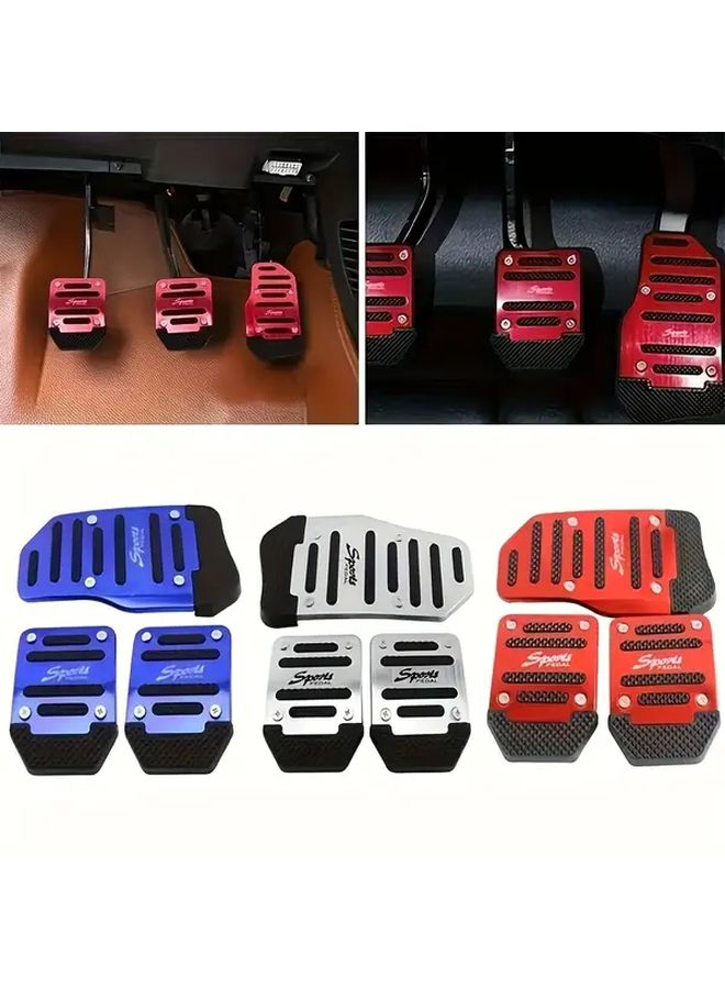 3Pcs Silvery Anti Slip Car Pedal Covers Aluminum Alloy For All Vehicles Easy Installation - Image 1