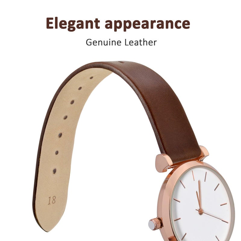 WOCCI 20mm Lug Width, Elegant Watch Band, Genuine Leather Replacement Strap with Rose Gold Buckle (Caramel Brown) - Image 3