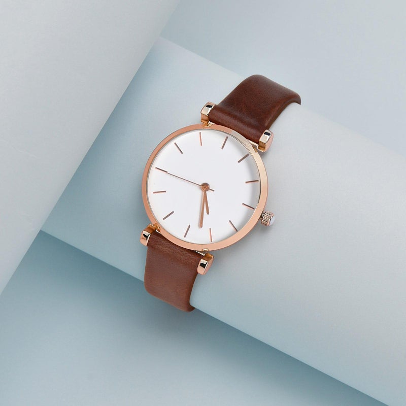 WOCCI 20mm Lug Width, Elegant Watch Band, Genuine Leather Replacement Strap with Rose Gold Buckle (Caramel Brown) - Image 2