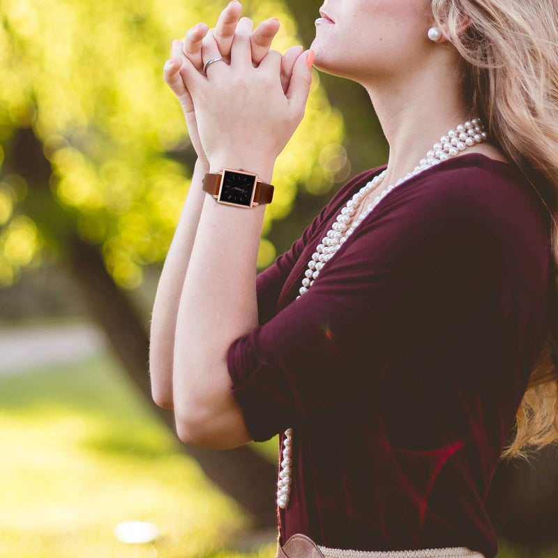 WOCCI 20mm Lug Width, Elegant Watch Band, Genuine Leather Replacement Strap with Rose Gold Buckle (Caramel Brown) - Image 5