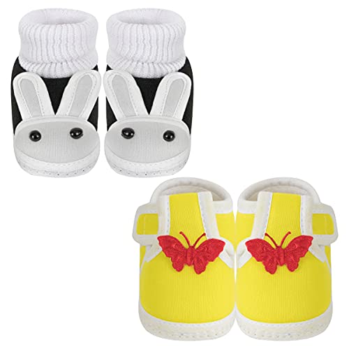 Neska Moda Set Of 2 Pair Unisex Baby Booties for 6 to 12 Months (Black,Yellow) - Image 5