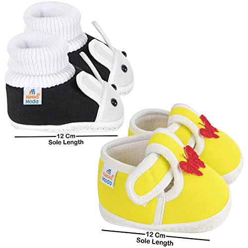 Neska Moda Set Of 2 Pair Unisex Baby Booties for 6 to 12 Months (Black,Yellow) - Image 2