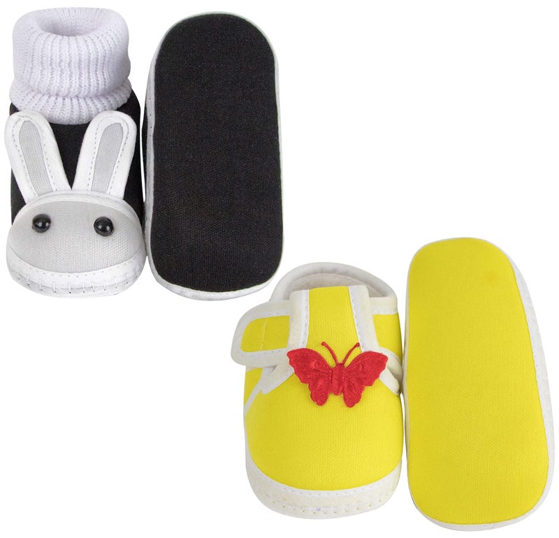 Neska Moda Set Of 2 Pair Unisex Baby Booties for 6 to 12 Months (Black,Yellow) - Image 4