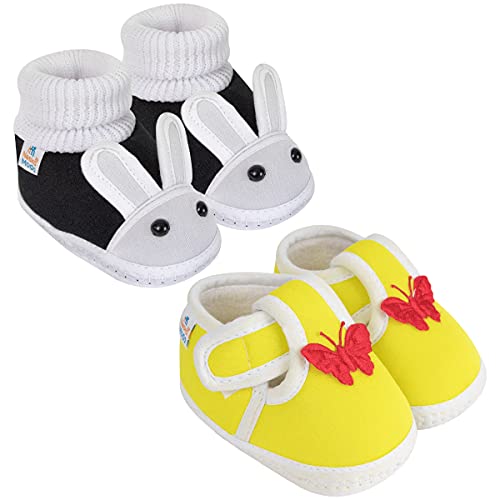 Neska Moda Set Of 2 Pair Unisex Baby Booties for 6 to 12 Months (Black,Yellow) - Image 1