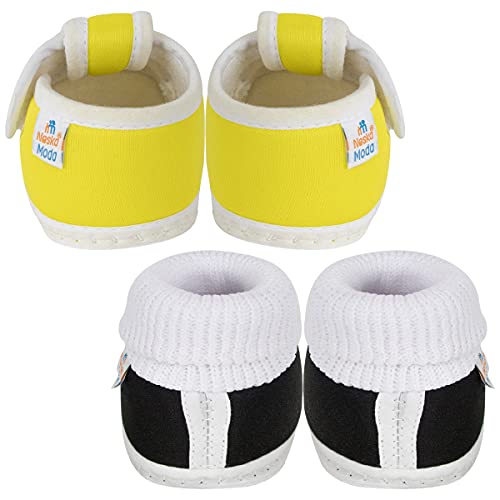Neska Moda Set Of 2 Pair Unisex Baby Booties for 6 to 12 Months (Black,Yellow) - Image 3