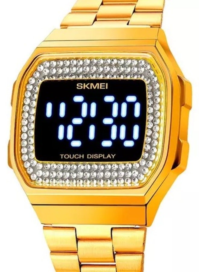 SKMEI SKMEI 1807 Touch Screen Display LED Digital Square Stainless Steel Band Wrist watch for Women-Golden - Image 3