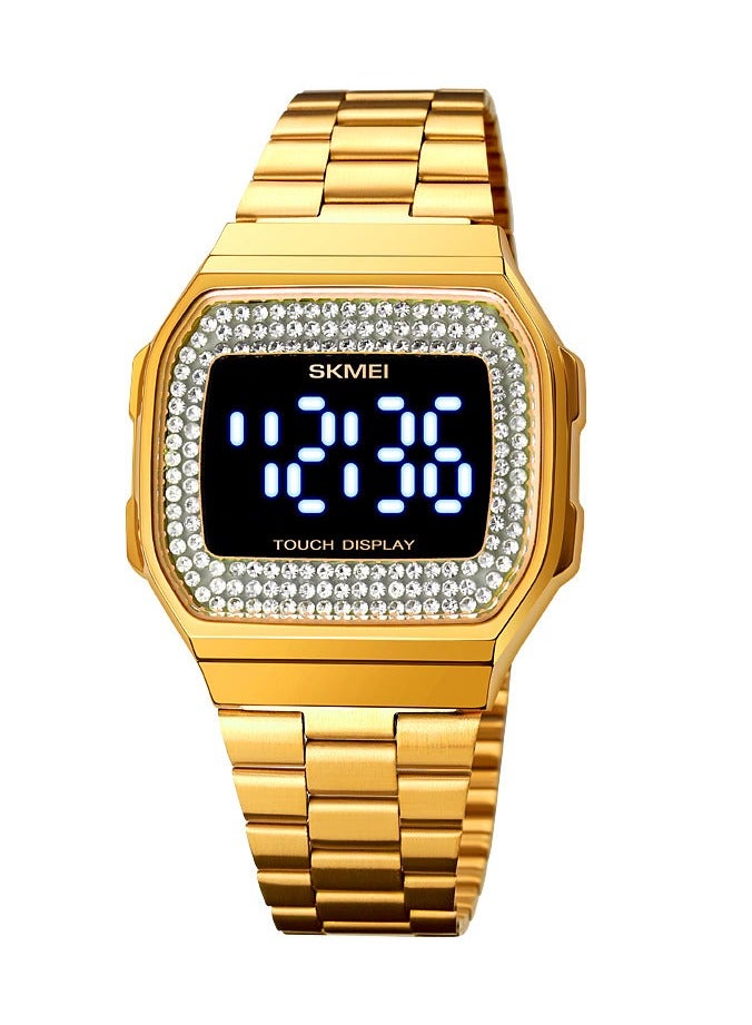 SKMEI SKMEI 1807 Touch Screen Display LED Digital Square Stainless Steel Band Wrist watch for Women-Golden - Image 1
