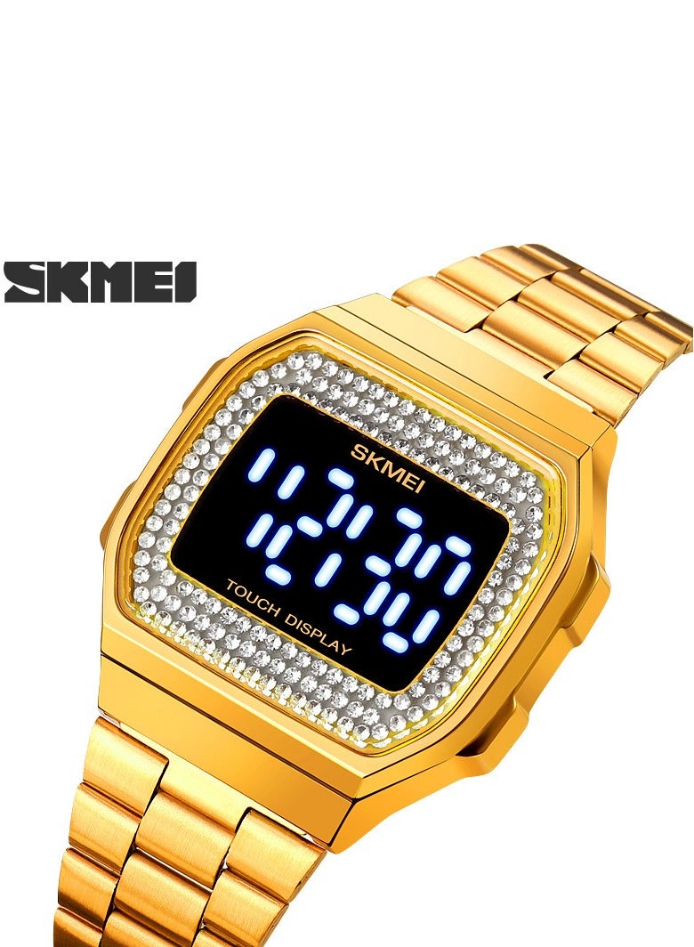 SKMEI SKMEI 1807 Touch Screen Display LED Digital Square Stainless Steel Band Wrist watch for Women-Golden - Image 2