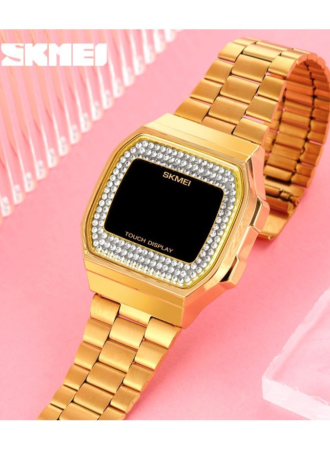 SKMEI SKMEI 1807 Touch Screen Display LED Digital Square Stainless Steel Band Wrist watch for Women-Golden - Image 4