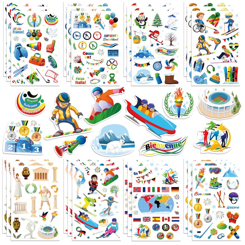 HOWAF 24 Sheets 2026 Winter Sports Stickers, International Sports Label Stickers for XXV Winter Events Games Party Decorations, Award Ranking Vinyl Sticker, Skiing Decals - Image 1
