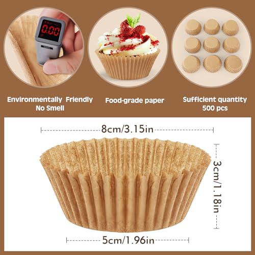 AiQiaoXin 500pcs Standard Natural cupcake liners for bakingfood grade cupcake wrappersnonstick greaseproof parchment muffin linersby Bake Choice 500PCS Brown - Image 3