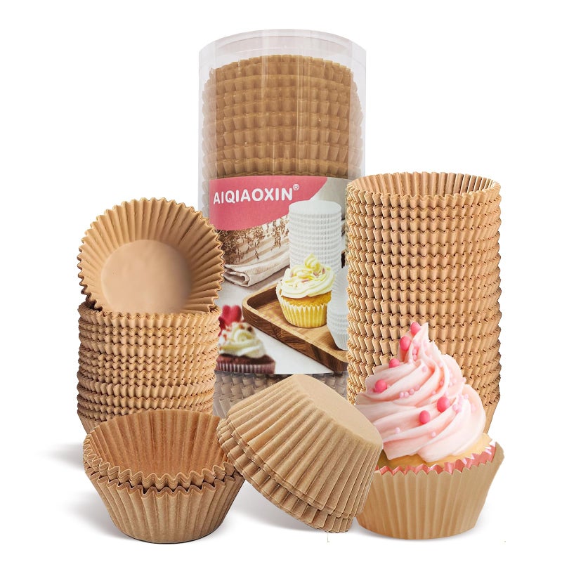 AiQiaoXin 500pcs Standard Natural cupcake liners for bakingfood grade cupcake wrappersnonstick greaseproof parchment muffin linersby Bake Choice 500PCS Brown - Image 2