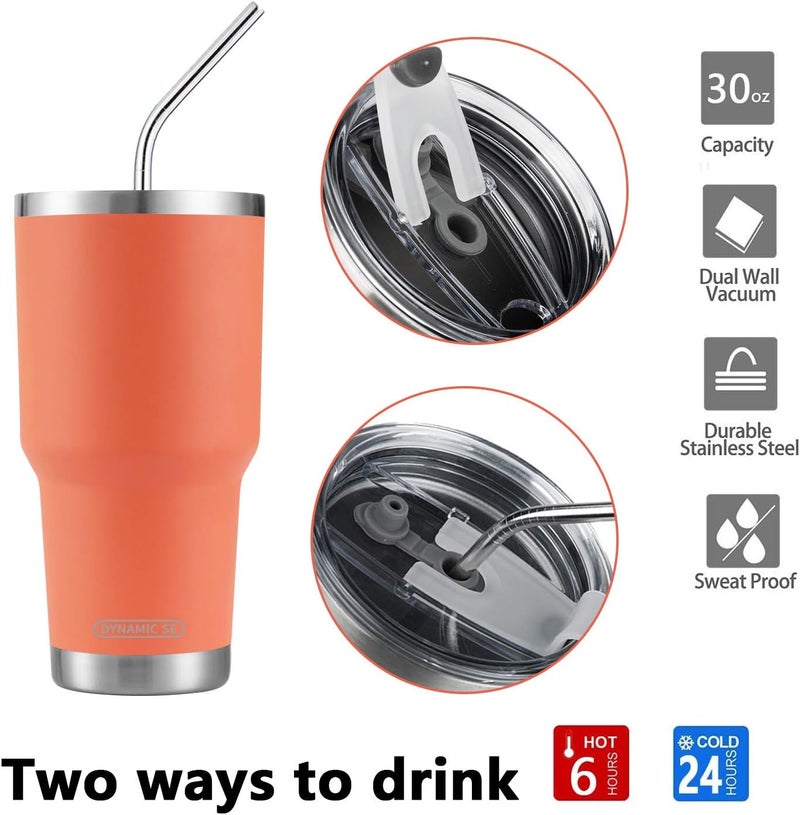 DS 30oz Orange Tumbler Stainless Steel Insulated Travel Mug with Straw Lid Cleaning Brush (30oz Orange) - Image 4
