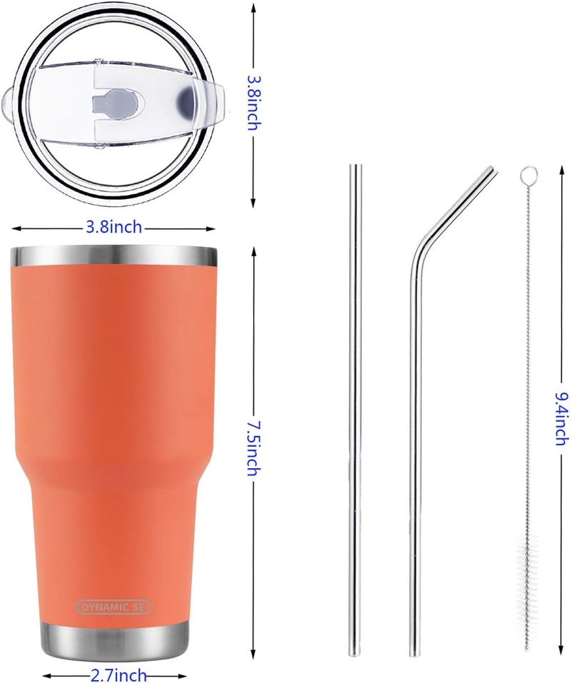 DS 30oz Orange Tumbler Stainless Steel Insulated Travel Mug with Straw Lid Cleaning Brush (30oz Orange) - Image 3