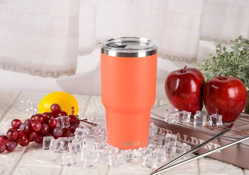 DS 30oz Orange Tumbler Stainless Steel Insulated Travel Mug with Straw Lid Cleaning Brush (30oz Orange) - Image 5
