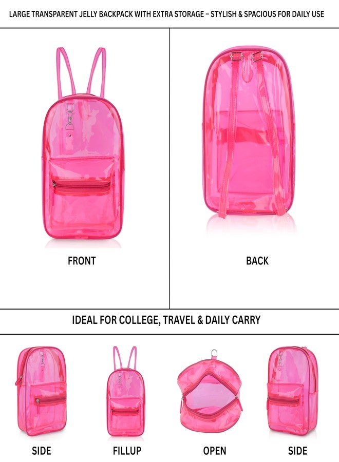Echo Boomers Stylish Transparent Jelly Backpack | Trendy Neon Pink Clear Bag | 50 GSM Waterproof PVC School, College & Travel Backpack with Front Zipper Pocket - Image 4