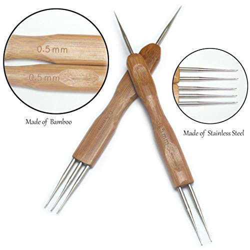 Luwigs Double Ended Dreadlock Crochet Hook for Hair,0.5mm 2pcs/Set(1Hook,2Hook&1Hook,3Hook) Double End Dreads Crochet Needle with Bamboo Handle for Locs (0.5mm, 2pcs/Set) - Image 3