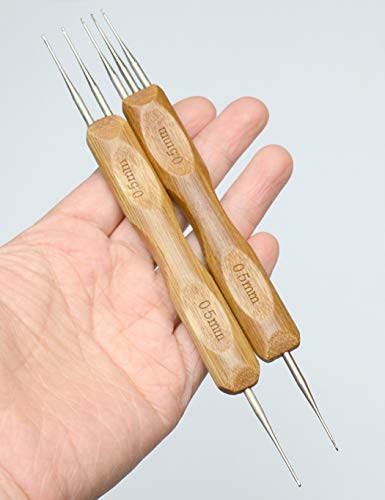 Luwigs Double Ended Dreadlock Crochet Hook for Hair,0.5mm 2pcs/Set(1Hook,2Hook&1Hook,3Hook) Double End Dreads Crochet Needle with Bamboo Handle for Locs (0.5mm, 2pcs/Set) - Image 1