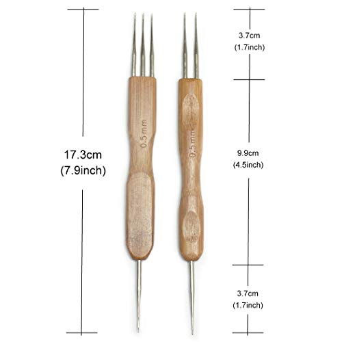 Luwigs Double Ended Dreadlock Crochet Hook for Hair,0.5mm 2pcs/Set(1Hook,2Hook&1Hook,3Hook) Double End Dreads Crochet Needle with Bamboo Handle for Locs (0.5mm, 2pcs/Set) - Image 5