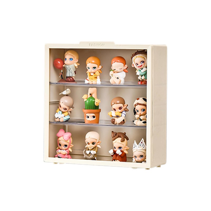 SHUNLI Clear Display case for Figures - Adjustable Display Stand, 3 Tiers Wall Mounted Doll Storage Box, Acrylic Display Box with Door Dust and Moisture Proof for Collectibles Lego Pop Mart (Cream) - Image 1