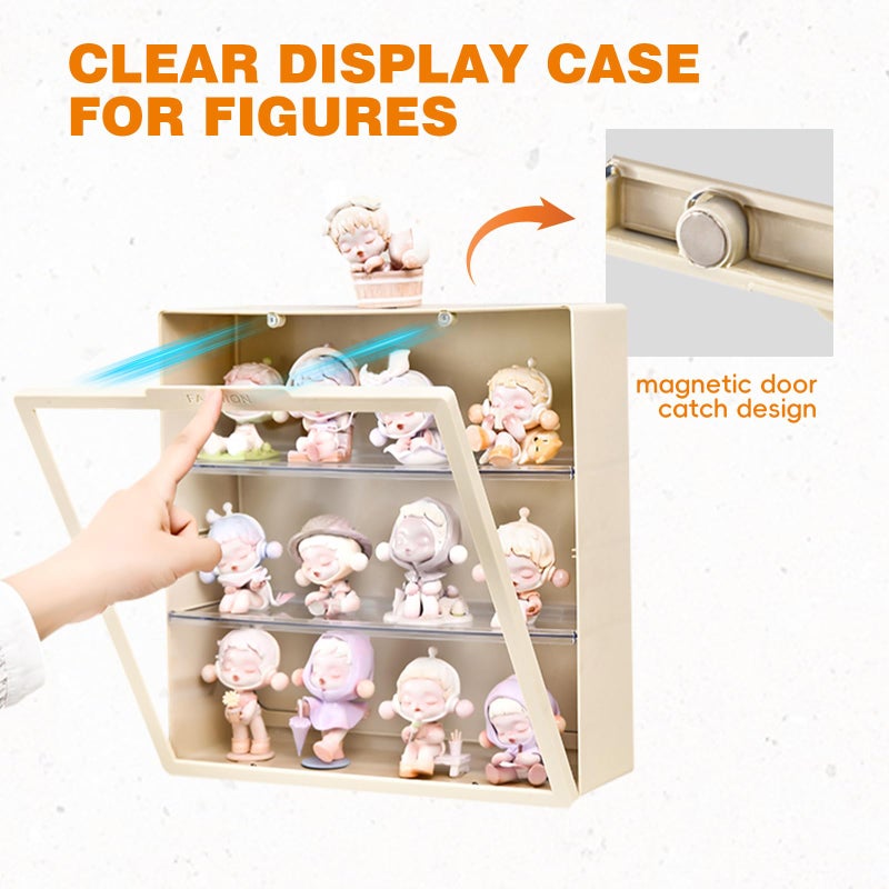 SHUNLI Clear Display case for Figures - Adjustable Display Stand, 3 Tiers Wall Mounted Doll Storage Box, Acrylic Display Box with Door Dust and Moisture Proof for Collectibles Lego Pop Mart (Cream) - Image 4