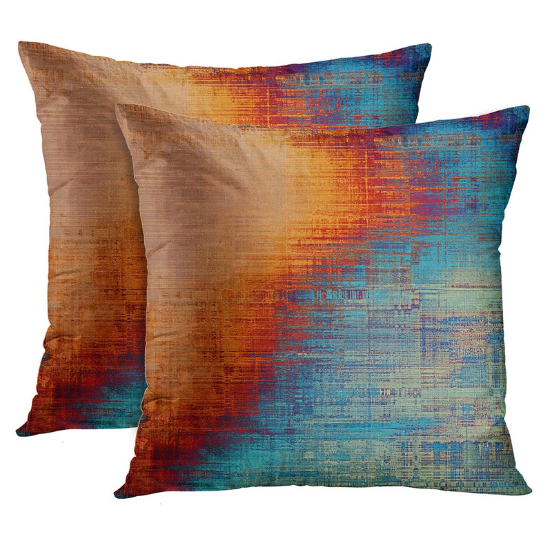 Emvency Emvency Set of 2 Throw Pillow Covers Vintage Abstract Orange and Blue Messy Rust Painting Decorative Pillow Cases Home Decor Standard Square 18x18 Inches Pillowcases