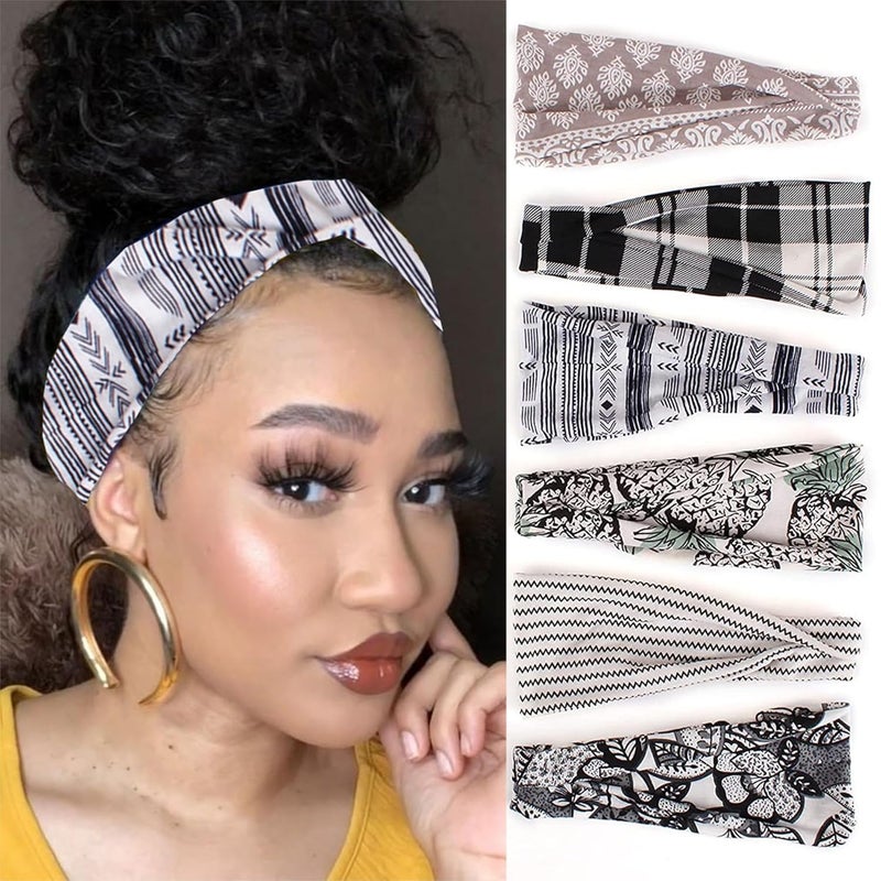 XTREND 6 Pcs Womens Headbands Twisted Cross Elastic Head Bands Yoga Workout Hairbands NonSlip Sweat Soft Headbands Solid Color Simple Versatile Hair Accessory Hair Bands