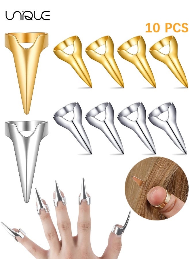 Unique 10 Pcs Stitch Hair Parting Braiding Tool Set, Metal Hair Parting Sectioning Rings for Finger Braiding, Claws for DIY Cosplay, Party Supplies(Silver and Gold) - Image 1