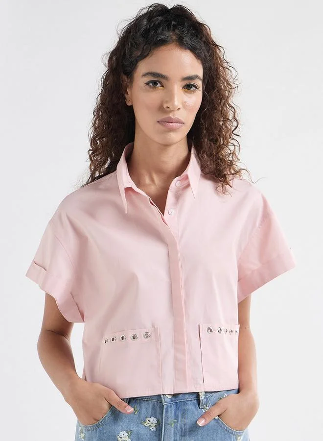 Splash FAV Solid Drop Shoulder Sleeves Shirt with Pockets and Concealed Button Placket