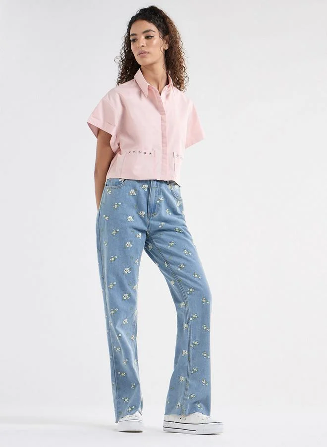 Splash FAV Solid Drop Shoulder Sleeves Shirt with Pockets and Concealed Button Placket