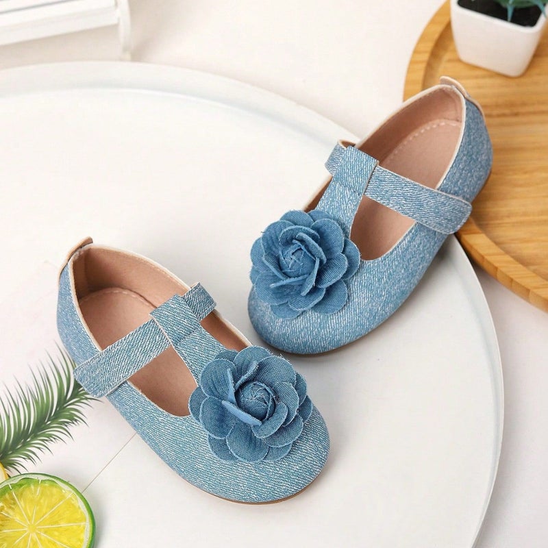 Export Flat Single-Soledshoes Korean Style Denim Flower Flats Little Girls Kidsren'S Shoes - Image 4