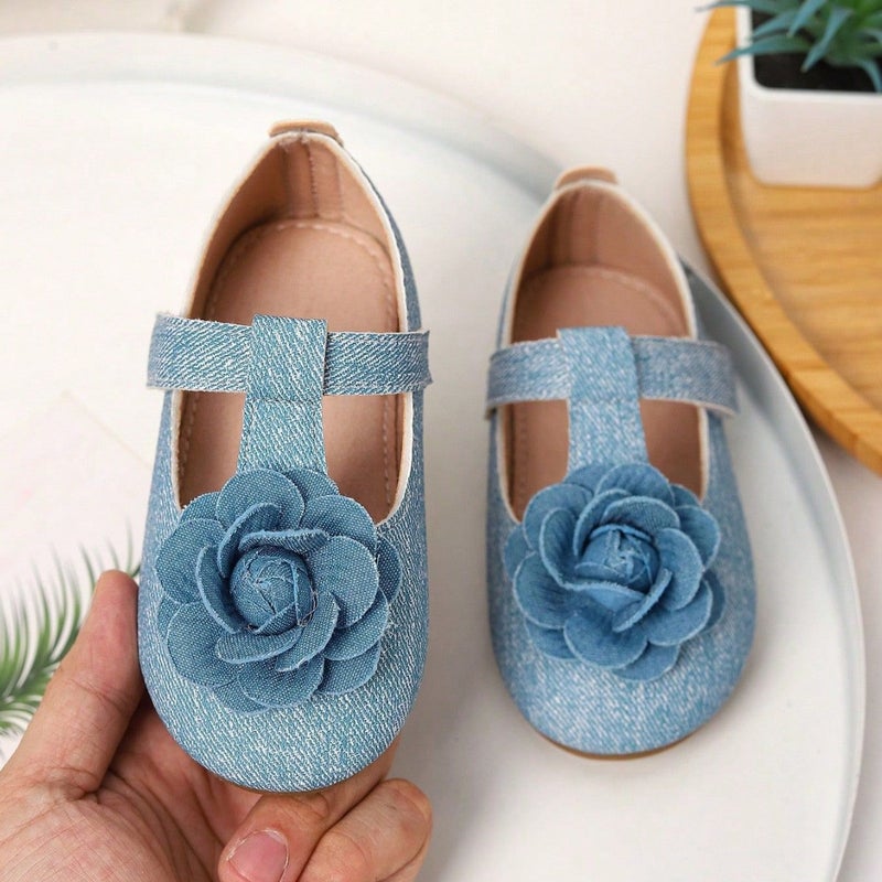 Export Flat Single-Soledshoes Korean Style Denim Flower Flats Little Girls Kidsren'S Shoes - Image 2