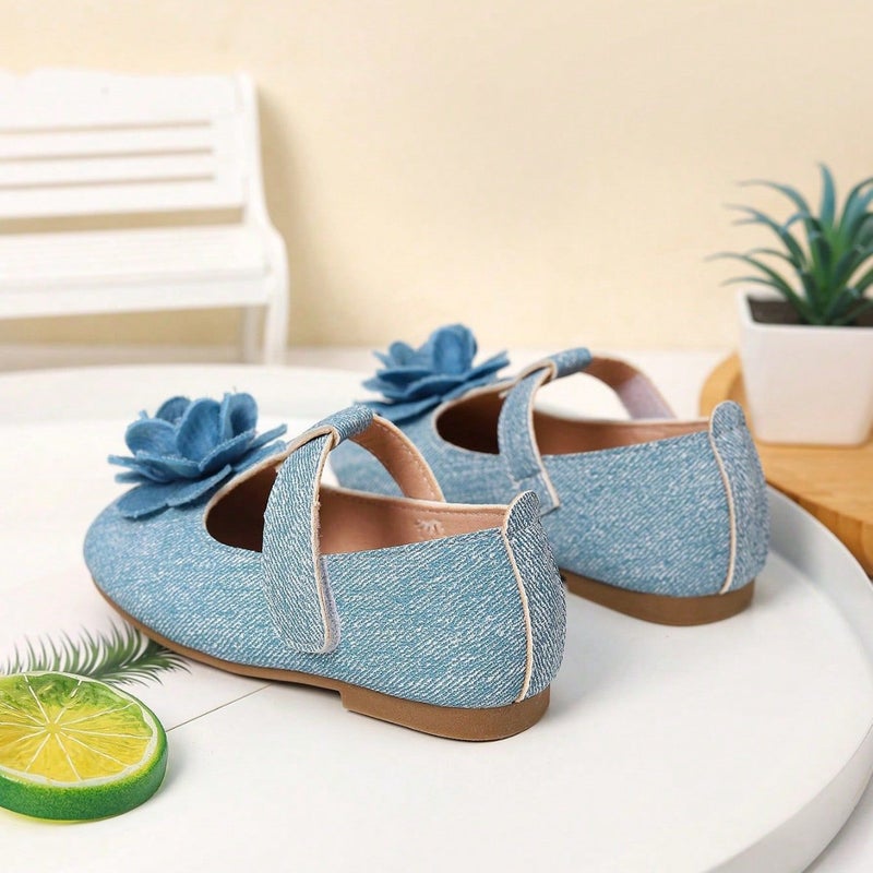 Export Flat Single-Soledshoes Korean Style Denim Flower Flats Little Girls Kidsren'S Shoes - Image 5