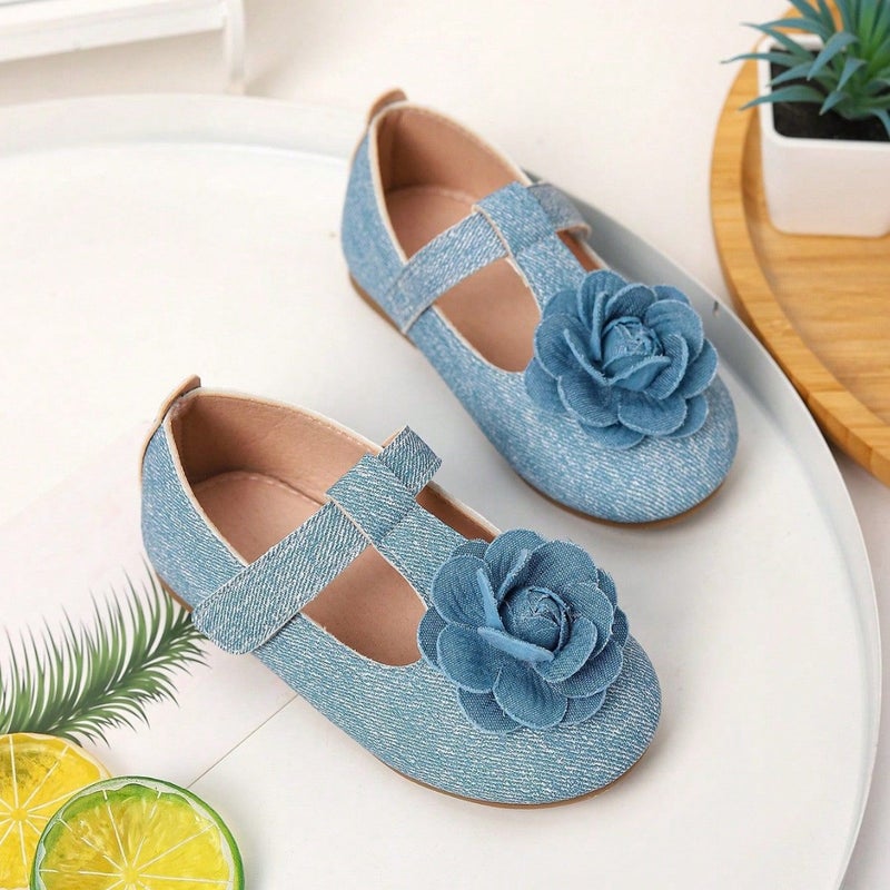 Export Flat Single-Soledshoes Korean Style Denim Flower Flats Little Girls Kidsren'S Shoes - Image 3
