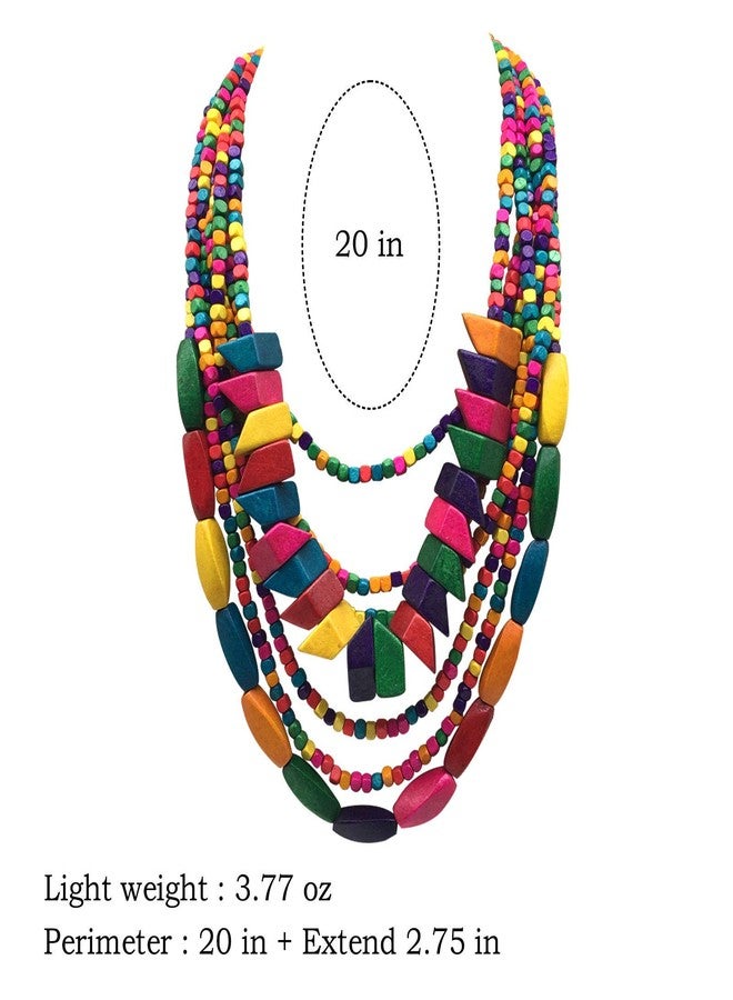 JHWZAIY Statement Multicolor Wood Bead Chunky Layered Necklace For Women Multi Layer Color Wooden Beaded Bib Long Strand African Necklace For Women Fashion Jewelry Costume (01) - Image 2