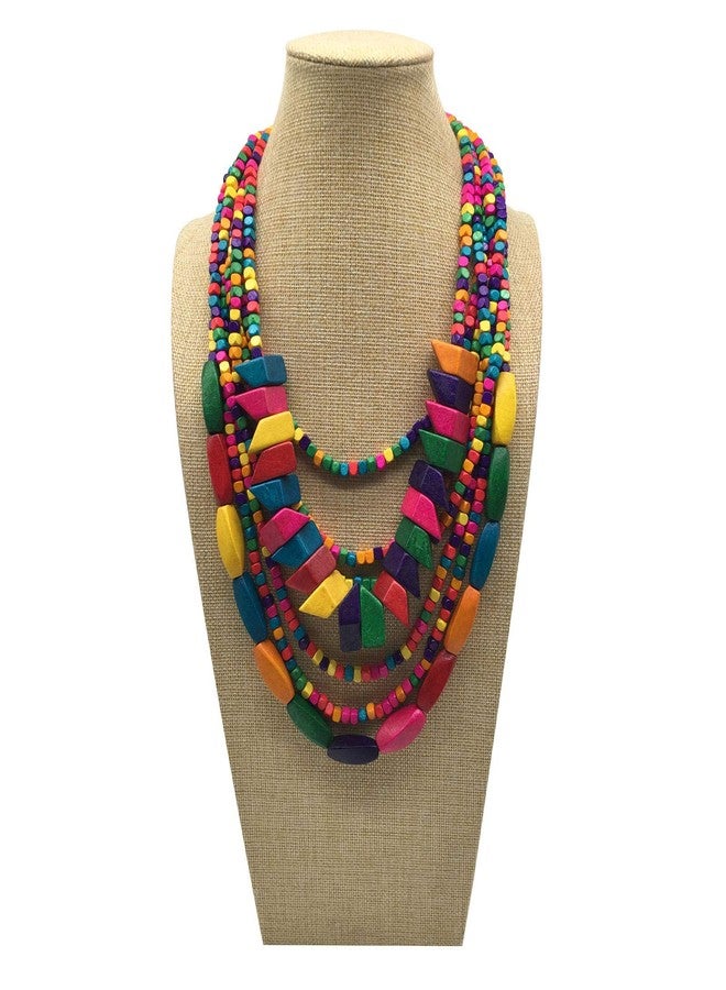 JHWZAIY Statement Multicolor Wood Bead Chunky Layered Necklace For Women Multi Layer Color Wooden Beaded Bib Long Strand African Necklace For Women Fashion Jewelry Costume (01) - Image 3