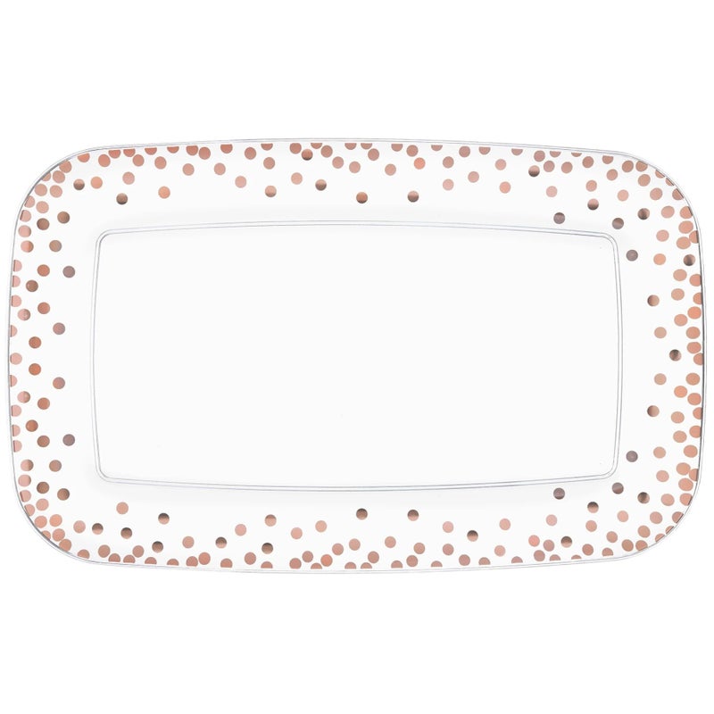 Amscan White Rectangular Plastic Serving Platters Perfect for Parties Trays 11 x 18 Rose Gold Dots