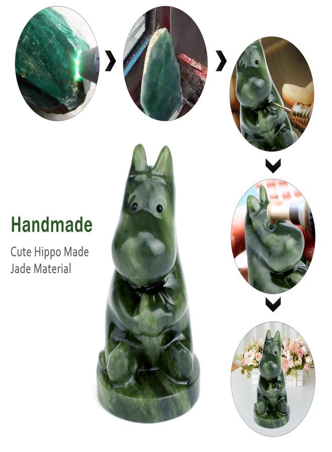 gemshan Hippo Statue, Natural Green Jade Sculpture, Hippopotamus Animal Figurine, Home, Office Desk, Entryway Table Decor - Image 3