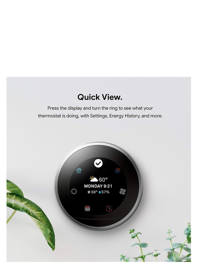 Google - Nest 3rd Generation learning programmable Thermostat Polished Steel T3019US - Image 1