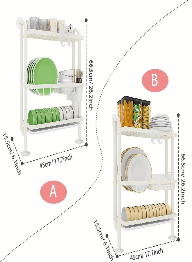 Kitwe Dish Rack for Worktop, 3-Tier Dish Drainer with Wall Support, No Drilling, Drip Tray & Suction Cups, Cream White. - Image 2