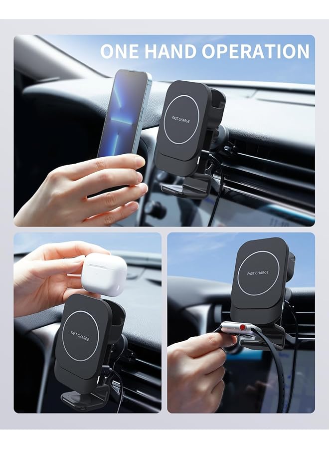 NALACAL 3 In 1 Wireless Magnetic Car Charger Mount, Compatible With Iphones, Samsung Phones, Apple Watch, Airpods, Fast Charging, 360 Rotation, Dashboard Or Air Vent Attachment - Image 2